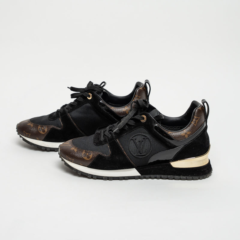 Louis Vuitton Black Suede and Patent Leather/Brown Monogram Run Away Sneakers Size 40