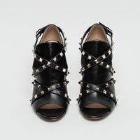 Valentino Black Leather Rockstud Sandals Size 39.5