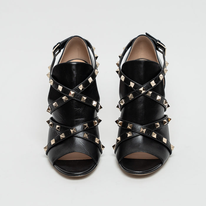 Valentino Black Leather Rockstud Sandals Size 39.5