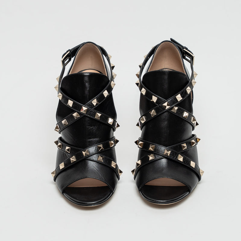 Valentino Black Leather Rockstud Sandals Size 39.5