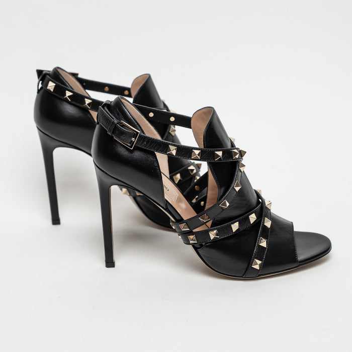 Valentino Black Leather Rockstud Sandals Size 39.5
