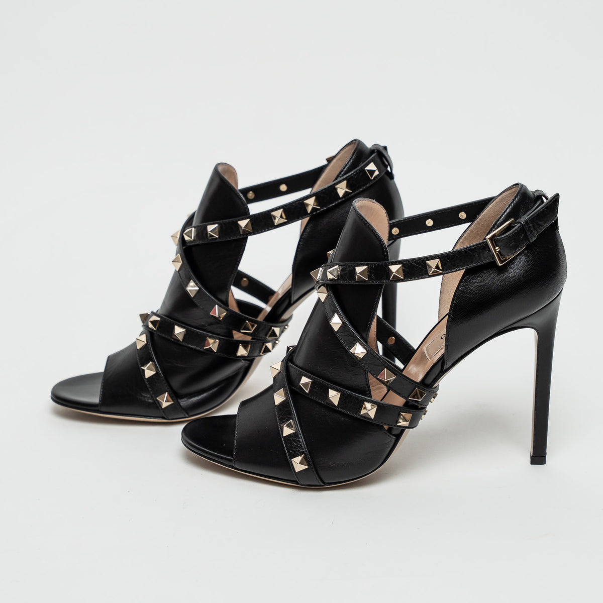 Valentino Black Leather Rockstud Sandals Size 39.5