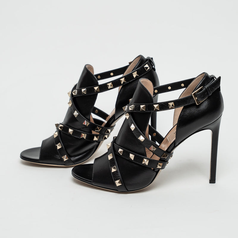 Valentino Black Leather Rockstud Sandals Size 39.5