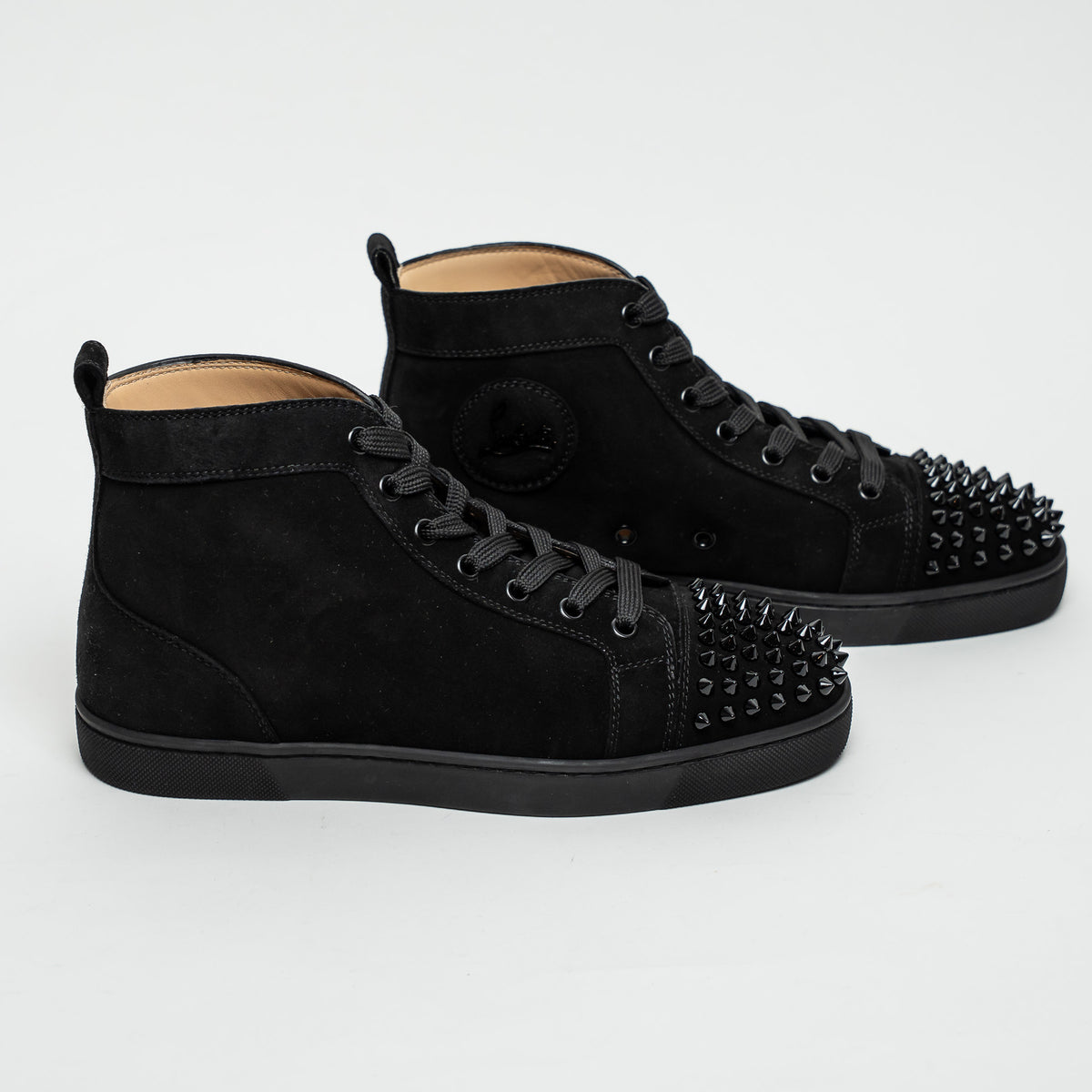 Christian Louboutin Black Suede Lou Spikes High-top Sneakers Size 39
