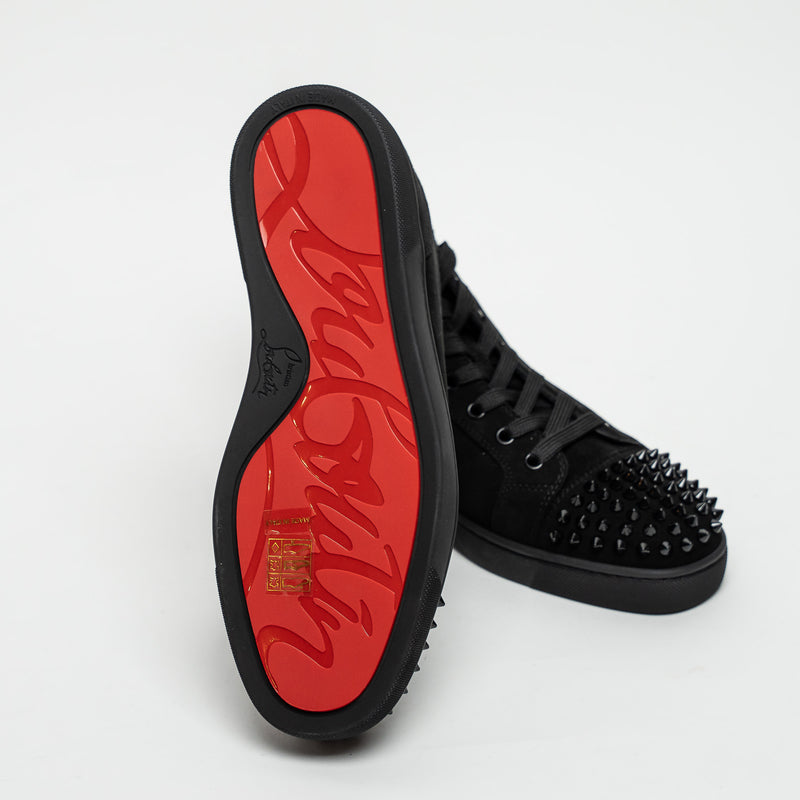 Christian Louboutin Black Suede Lou Spikes High-top Sneakers Size 39
