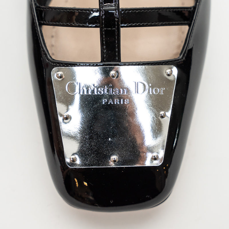 Dior Black Patent Leather Block Heel Sandals Size 38.5