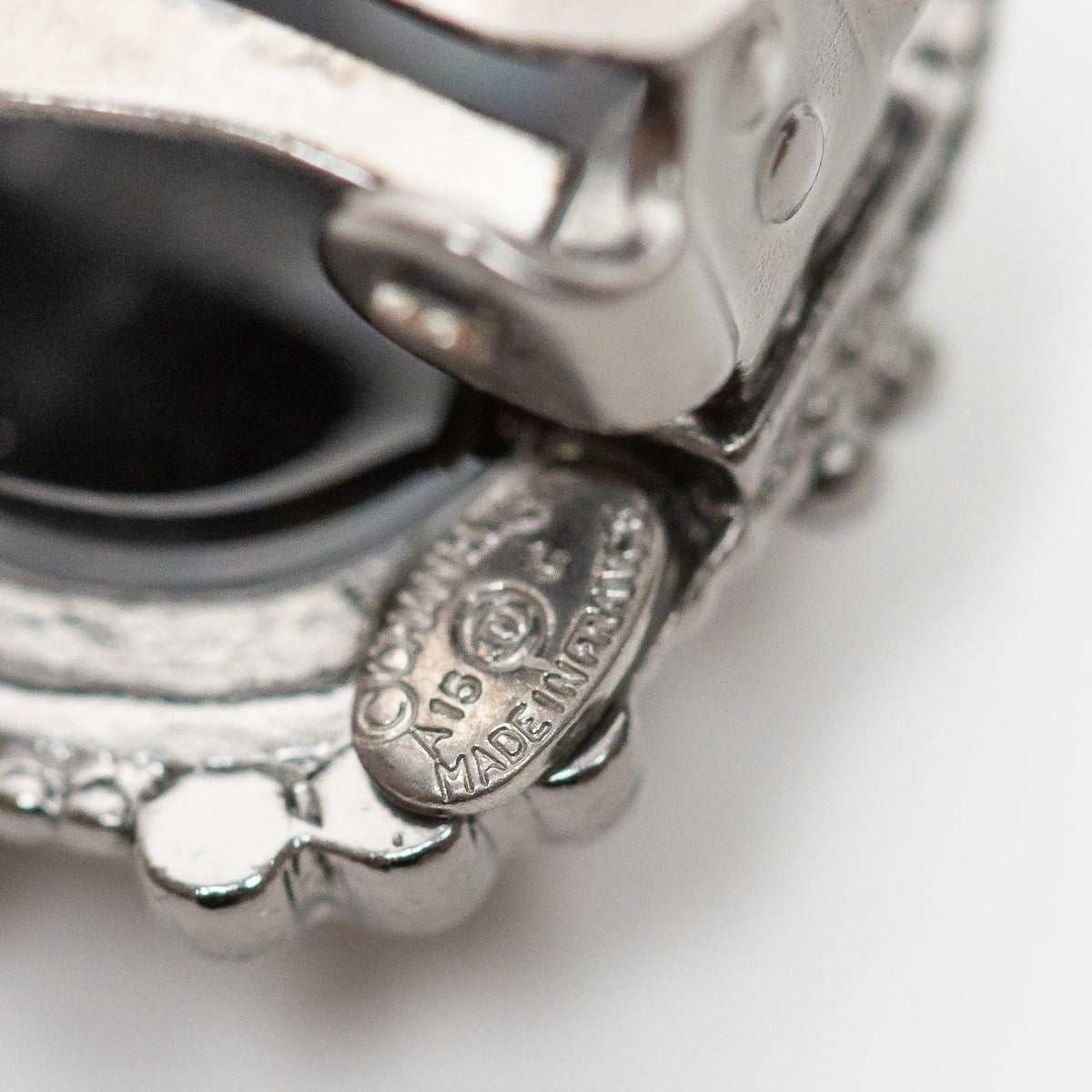 Pre-Loved Chanel™ Ruthenium Black Enamel Interlocking Logo Clip on Earrings