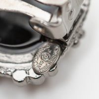 Pre-Loved Chanel™ Ruthenium Black Enamel Interlocking Logo Clip on Earrings