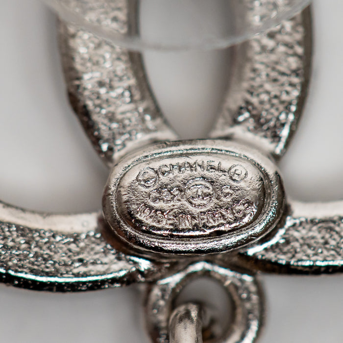 Chanel Silver Tone Pearl and Crystal Drop Earrings