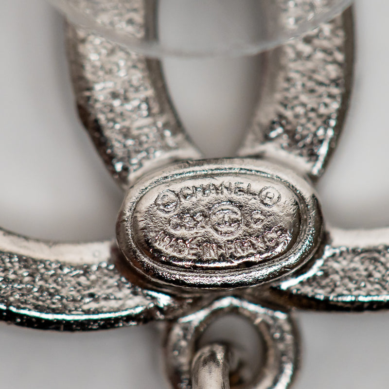 Chanel Silver Tone Pearl and Crystal Drop Earrings