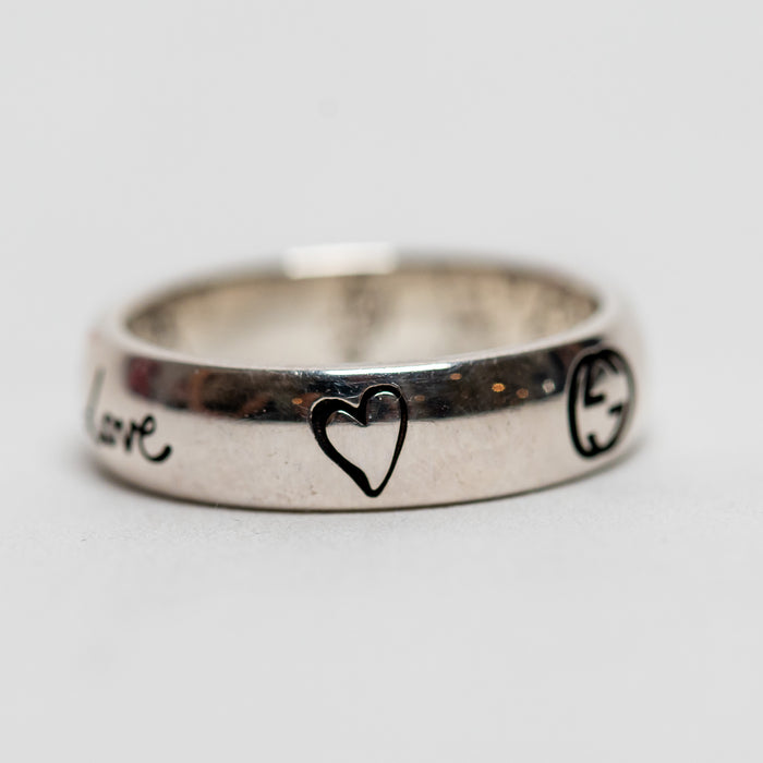 Gucci Sterling Silver Blind For Love Ring Size 6