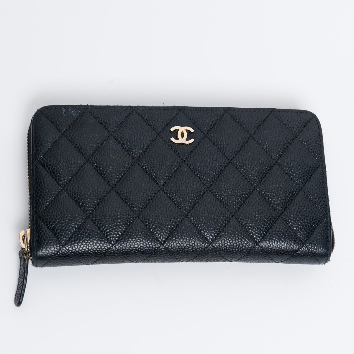 Pre-Loved Chanel™ Black Caviar Leather Zip Around Continental Wallet