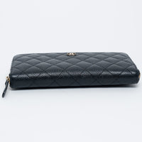 Pre-Loved Chanel™ Black Caviar Leather Zip Around Continental Wallet