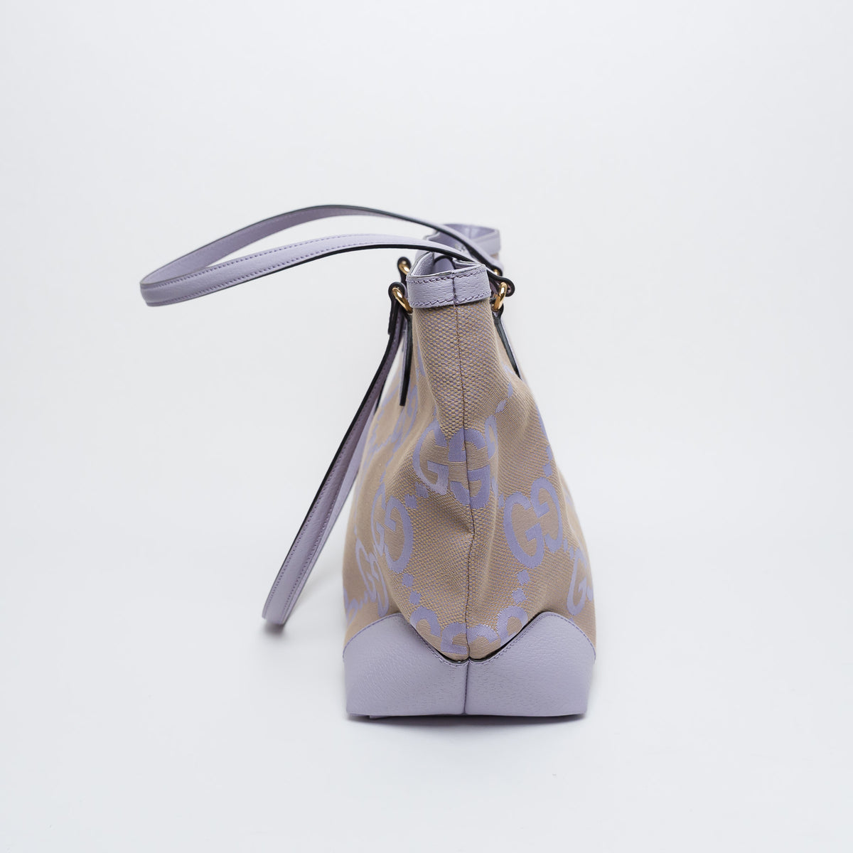 Gucci Lilac Leather and Beige Jumbo GG Canvas Medium Ophidia Tote Bag