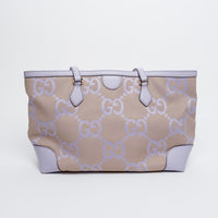 Gucci Lilac Leather and Beige Jumbo GG Canvas Medium Ophidia Tote Bag