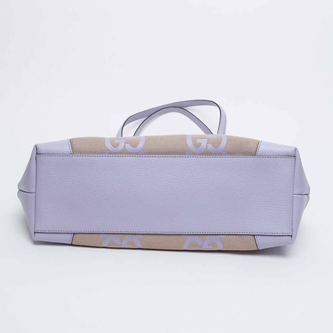 Gucci Lilac Leather and Beige Jumbo GG Canvas Medium Ophidia Tote Bag
