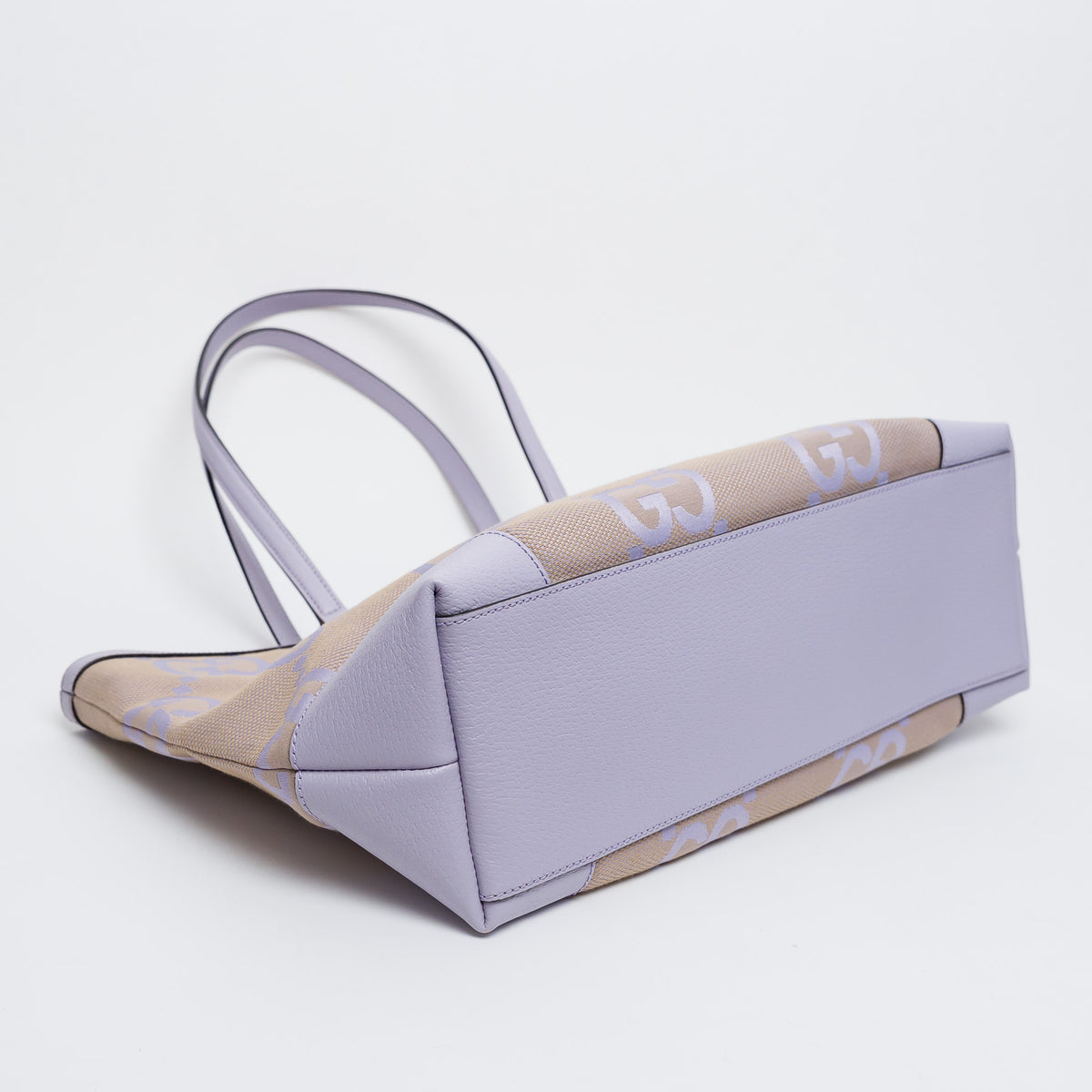 Gucci Lilac Leather and Beige Jumbo GG Canvas Medium Ophidia Tote Bag