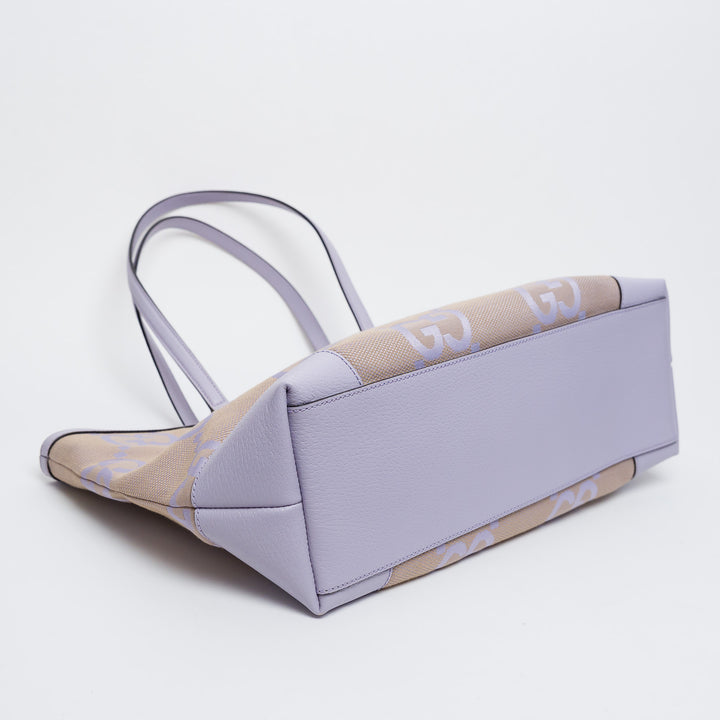 Gucci Lilac Leather and Beige Jumbo GG Canvas Medium Ophidia Tote Bag