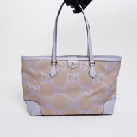 Gucci Lilac Leather and Beige Jumbo GG Canvas Medium Ophidia Tote Bag