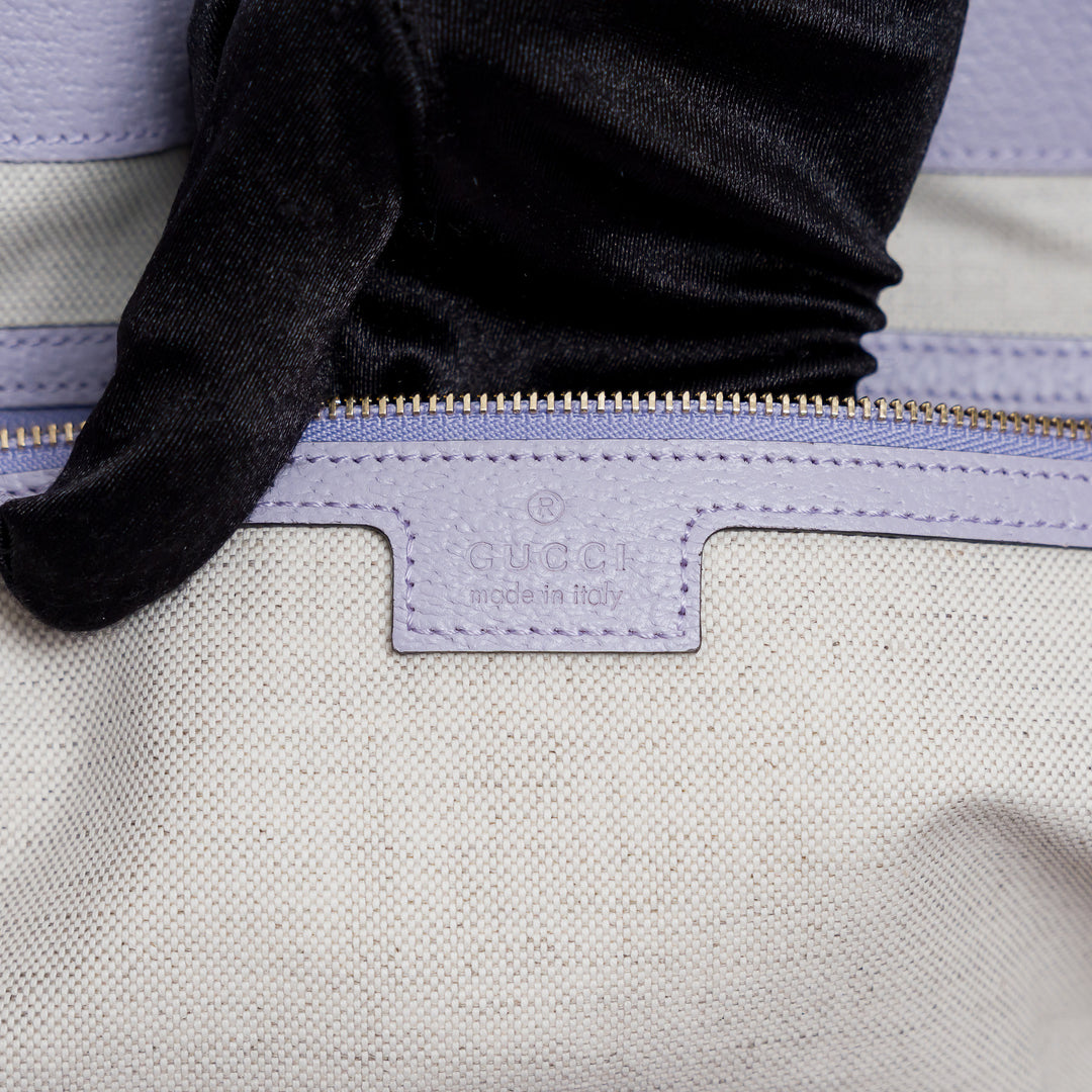 Gucci Lilac Leather and Beige Jumbo GG Canvas Medium Ophidia Tote Bag