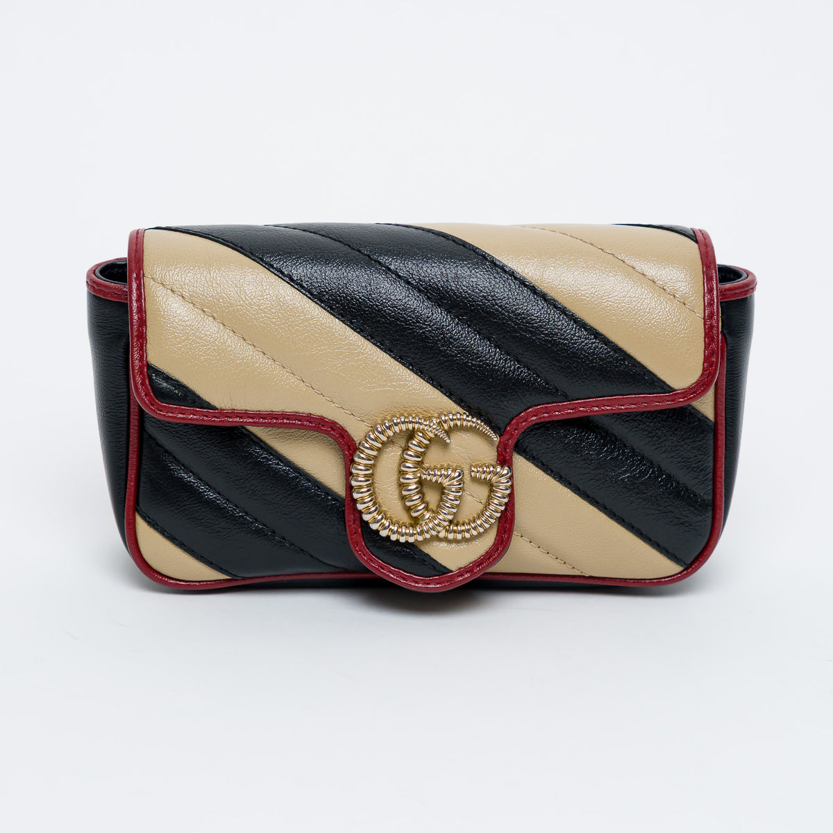 Gucci Red/Black/Khaki Calfskin Leather Super Mini GG Marmont Flap Bag