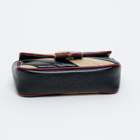 Gucci Red/Black/Khaki Calfskin Leather Super Mini GG Marmont Flap Bag