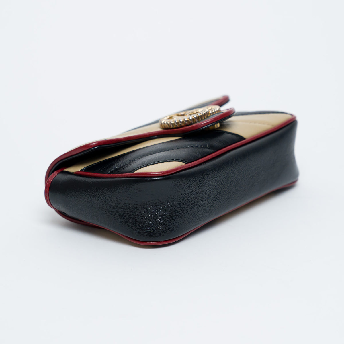 Gucci Red/Black/Khaki Calfskin Leather Super Mini GG Marmont Flap Bag