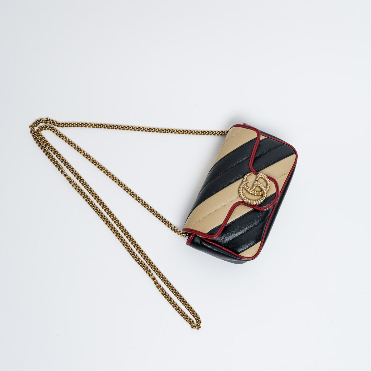 Gucci Red/Black/Khaki Calfskin Leather Super Mini GG Marmont Flap Bag