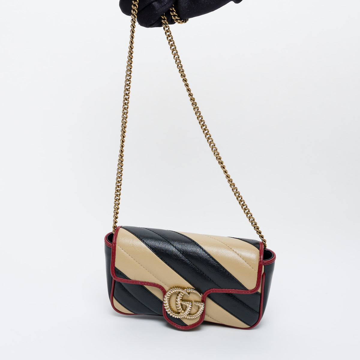 Gucci Red/Black/Khaki Calfskin Leather Super Mini GG Marmont Flap Bag