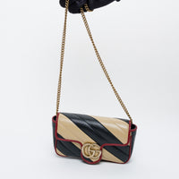 Gucci Red/Black/Khaki Calfskin Leather Super Mini GG Marmont Flap Bag
