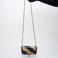 Gucci Red/Black/Khaki Calfskin Leather Super Mini GG Marmont Flap Bag