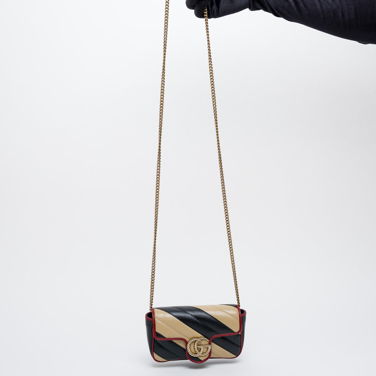 Gucci Red/Black/Khaki Calfskin Leather Super Mini GG Marmont Flap Bag