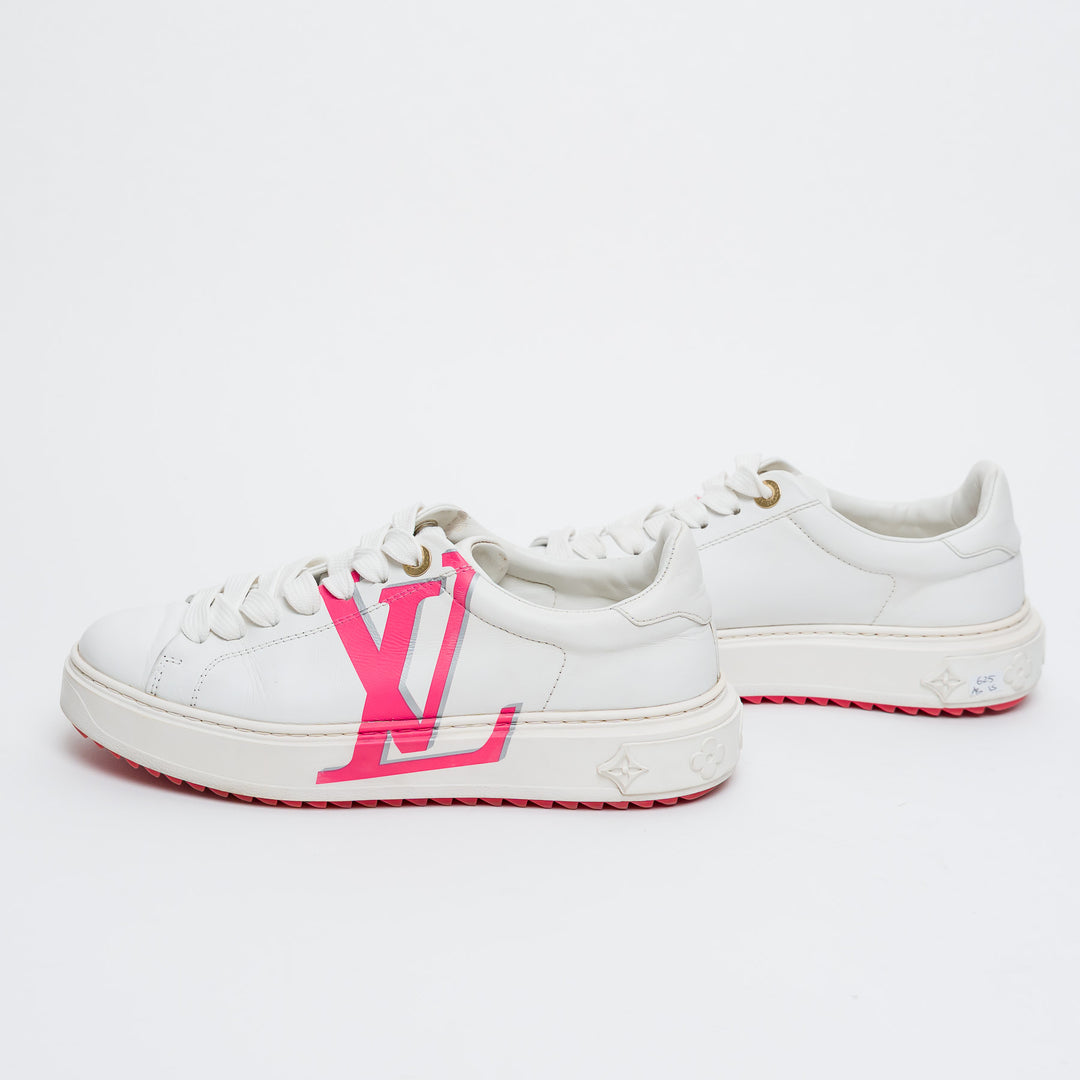 Louis Vuitton White Calf Leather Time Out Sneakers Size 38.5