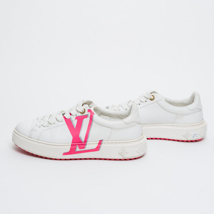 Louis Vuitton White Calf Leather Time Out Sneakers Size 38.5