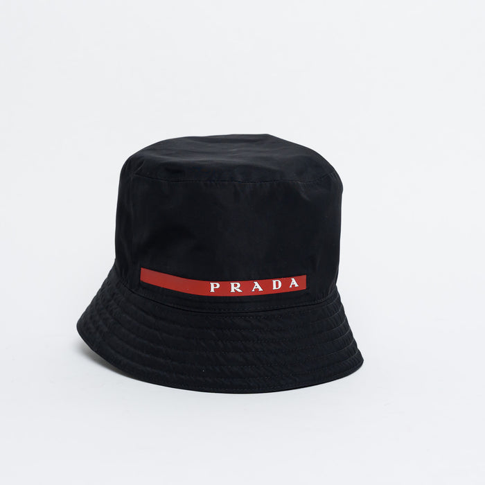 Prada Black Logo Bucket Hat Size M