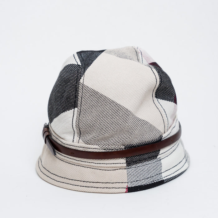 Burberry Beige and Black Canvas Check Hat Size M
