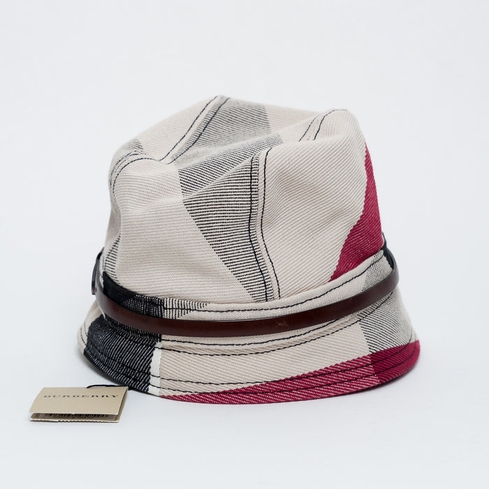 Burberry Beige and Red Canvas Check Hat Size M