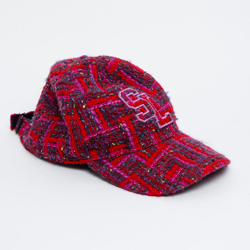 Saint Laurent Red Tweed Baseball Cap Size 57