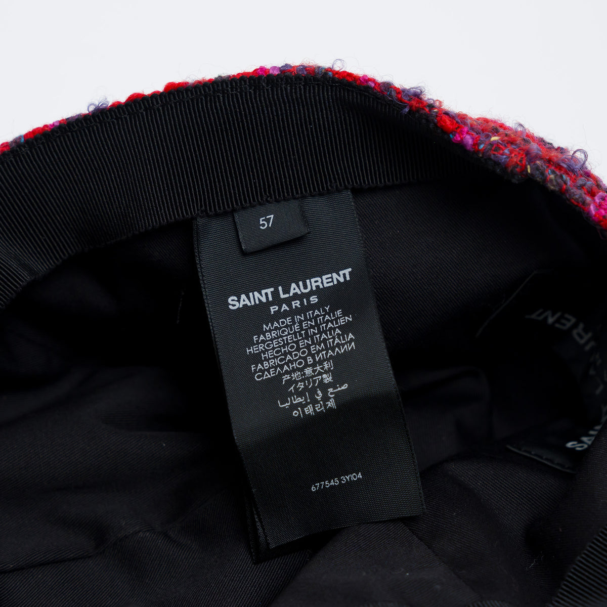 Saint Laurent Red Tweed Baseball Cap Size 57