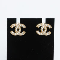 Pre-Loved Chanel™ Gold Tone Faux Pearl Logo Stud Earrings