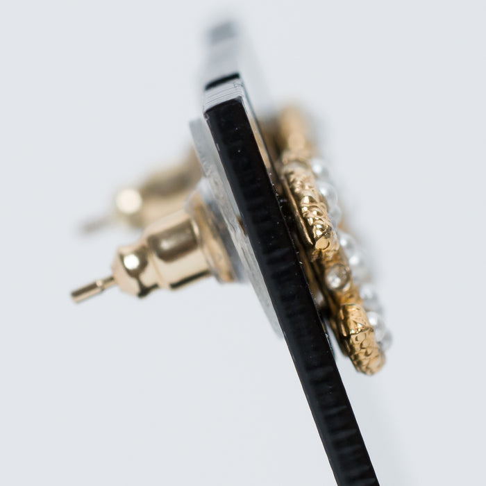 Pre-Loved Chanel™ Gold Tone Faux Pearl Logo Stud Earrings