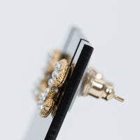 Pre-Loved Chanel™ Gold Tone Faux Pearl Logo Stud Earrings