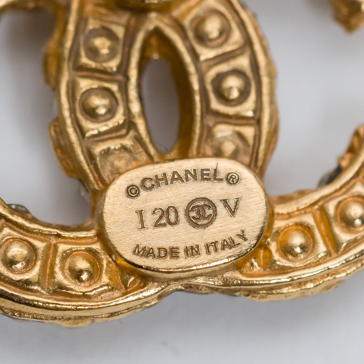 Pre-Loved Chanel™ Gold Tone Faux Pearl Logo Stud Earrings