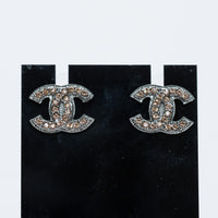 Pre-Loved Chanel™ Gunmetal Amber Crystal Logo Stud Earrings