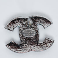 Pre-Loved Chanel™ Gunmetal Amber Crystal Logo Stud Earrings