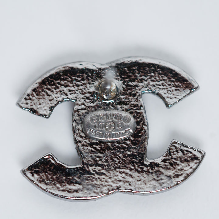 Pre-Loved Chanel™ Gunmetal Amber Crystal Logo Stud Earrings