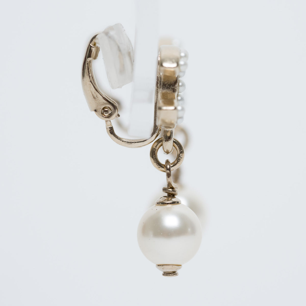 Pre-Loved Chanel™ Gold Tone Faux Pearl Inset & Pearl Drop Clip On Earrings