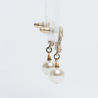Pre-Loved Chanel™ Gold Tone Inset Crystal Logo with Faux Pearl Drop Earrings