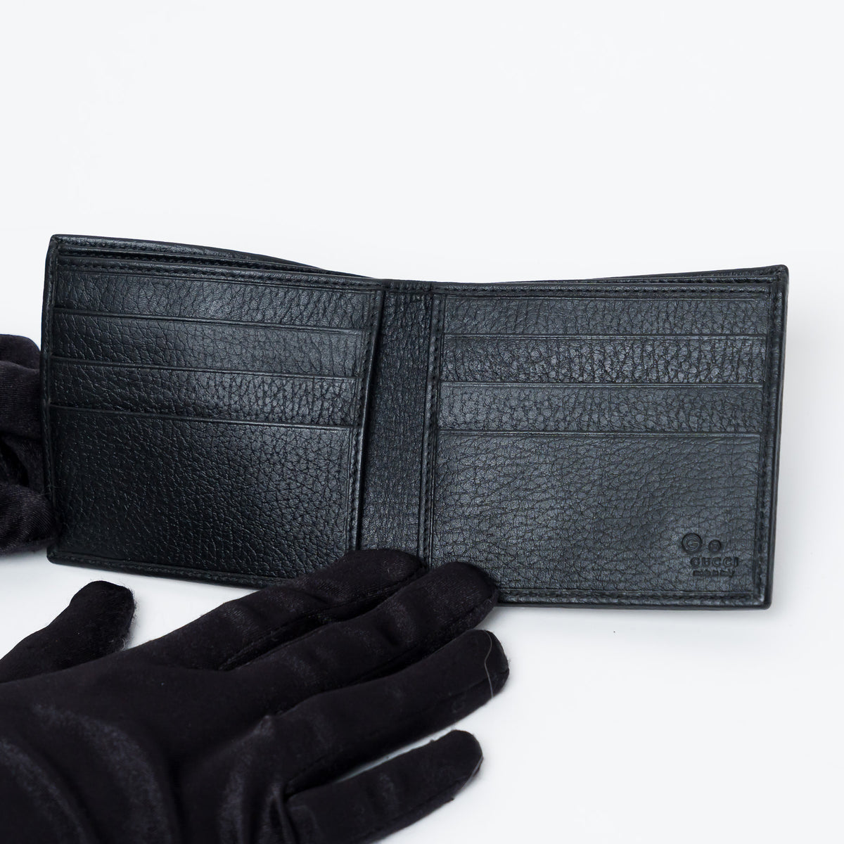 Gucci Black Micro GG Canvas and Leather Bifold Wallet