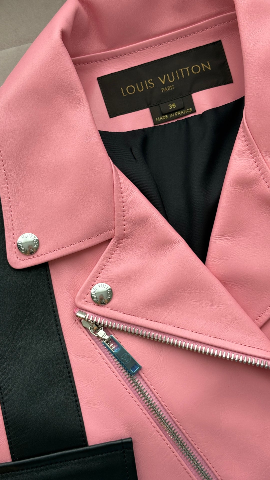 Louis Vuitton Pink Calf Leather Biker Jacket Size 36